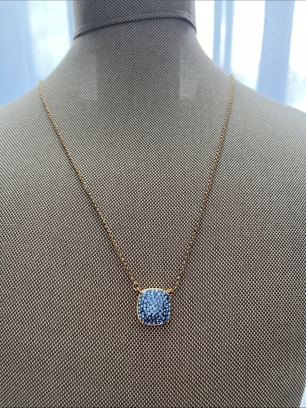 kate spade Gold Chain Necklace with Blue Pave Cushion Pendant